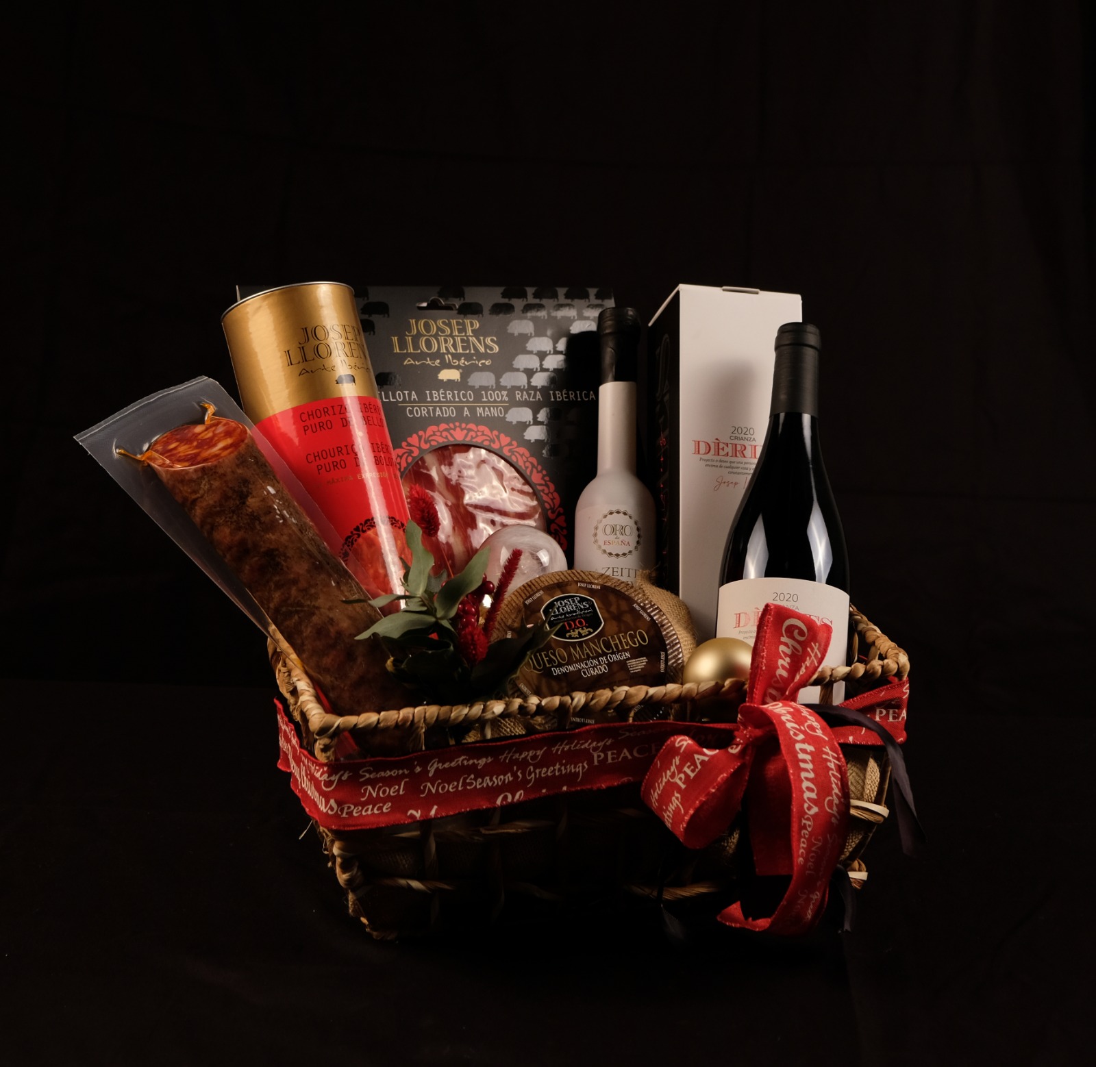 Cesta de Navidad Josep Llorens con jamón ibérico y vino Priorat