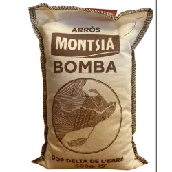 RICE MONTSIA BOMBA 1/2KG. (D.O.P DELTA OF THE EBRO) CLOTH SAC