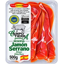 JAMÓN SERRANO RESERVA LONCHEADO CAMPO TIERRA  500 GR
