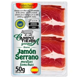 JAMÓN SERRANO RESERVA LONCHEADO MEDIAS LONCHAS CAMPO TIERRA  50 GR
