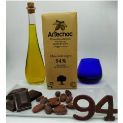 CHOCOLATE NEGRO ARTESANAL 94% CACAO, S/AZUCAR CON AOVE 100 GR