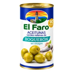 ACEITUNA MANZANILLA RELLENA CON BOQUERON EN VINAGRE EL FARO 350 GR