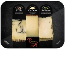 TABLA QUESOS Nº1 CAMPO TIERRA CUÑAS DE 100G TRUFA NEGRA, 100G DE CURADO Y 100G DE ROMERO 300 GR