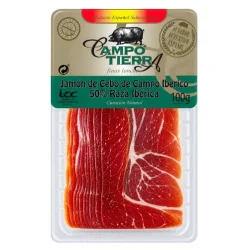 JAMÓN DE CEBO DE CAMPO IBÉRICO 50% RAZA IBÉRICA LONCHEADO CAMPO TIERRA 100 GR C/P