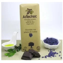 CHOCOLATE NEGRO ARTESANAL CON AOVE Y PETALOS DE VIOLETAS 105 GR