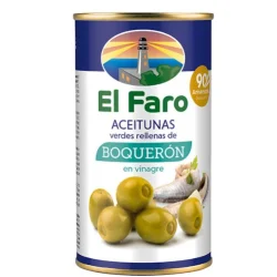 ACEITUNA MANZANILLA RELLENA CON BOQUERON EN VINAGRE EL FARO 350 GR