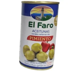 ACEITUNA MANZANILLA RELLENA CON PIMIENTO ROJO ASADO EL FARO 350 GR