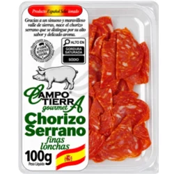 CHORIZO SERRANO CULAR LONCHEADO CAMPO TIERRA  100 GR
