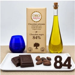 CHOCOLATE NEGRO ARTESANAL 84% CACAO CON AOVE 100 GR