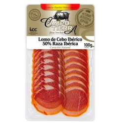 LOMO DE CEBO IBÉRICO 50% RAZA IBÉRICA LONCH.CAMPO TIERRA  100 GR C/P