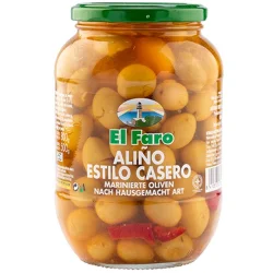 ACEITUNA VERDE EN ALIÑO CASERO EL FARO 800 GR