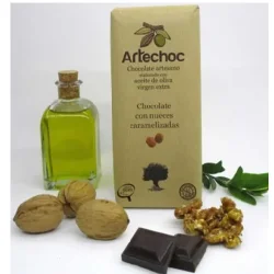 CHOCOLATE NEGRO ARTESANAL CON AOVE Y NUECES CARAMELIZADAS 105 GR