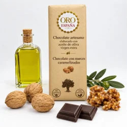 CHOCOLATE NEGRO ARTESANAL CON AOVE Y NUECES CARAMELIZADAS 105 GR
