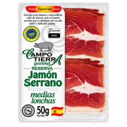 JAMÓN SERRANO RESERVA LONCHEADO MEDIAS LONCHAS CAMPO TIERRA  50 GR