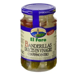 BANDERILLAS DULCES CON PEPINILLOS ENTEROS EL FARO 350 GR