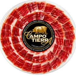 JAMÓN DE BELLOTA 100% IBÉRICO CORTADO A CUCHILLO CAMPO TIERRA 75 GR C/P