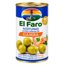 ACEITUNA MANZANILLA RELLENA CON GAMBAS EL FARO 350 GR