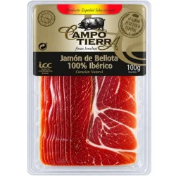 JAMÓN DE BELLOTA 100% IBÉRICO LONCHEADO CAMPO TIERRA 100 GR C/P