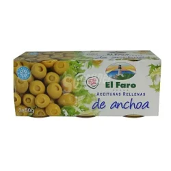 ACEITUNA MANZANILLA CON ANCHOAS "MINI" PACK 3 EL FARO 3 X 120 GR